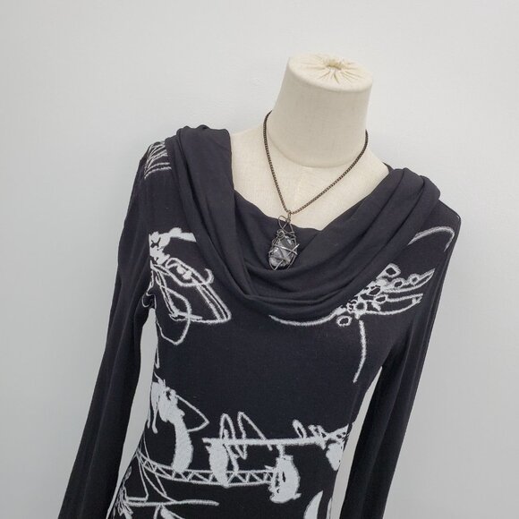 La El Couture Maxi Dress Size S Long Sleeve Cowl Neck Black White Whimsigoth - Picture 5 of 14